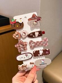 Sanrio 10 piezas de Clips para el cabello de Hello Kitty de Sanrio, accesorios para el cabello infantil, dulces y encantadores de plástico con estampados de colores variados, adecuados para amigas, novias, regalos de cumpleaños, accesorios de playa de verano, accesorios para niñas, cuellos para niñas, aptos para el uso diario y regalos festivos para amigos