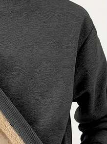 Men's Solid Color Minimalist Pullover Thermal Lined Warm Sweatshirt, Autumn/Winter - Dark Grey - View 3