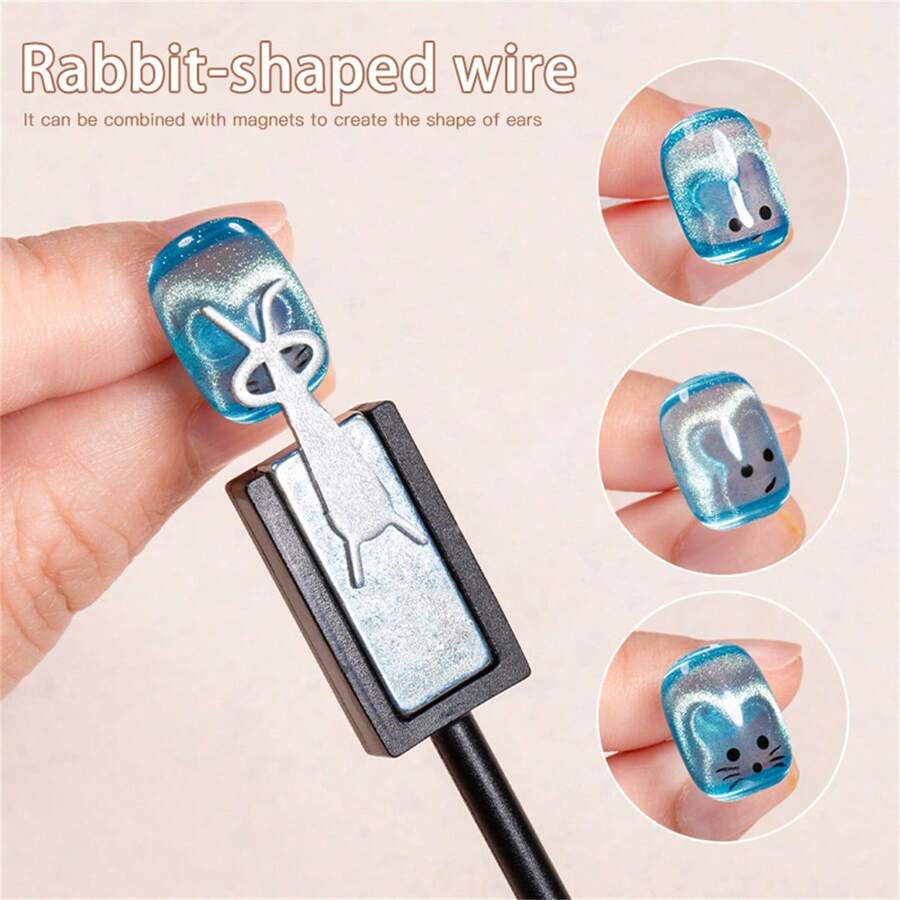 Rabbit-Shaped Iron Wire Can Be Used With Magnets To Draw Out Rabbit Ears Shapes Effect For Cat Eye Polish Magnetic Nail Art Tool Nail Art Accessories,Nail Supplies,Nail Tools,Nail Art Tools,Back To School,Nails,Nail Tools For Press On Nails
