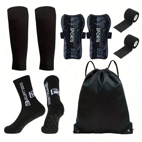 5Pcs Soccer Gear Set: Unisex Slip-On Soccer Socks, Knee Pads, Comfortable Leg Sleeves Knee Straps - Perfect For Outdoor Sports,Football,Basketball & Yoga Enthusiasts