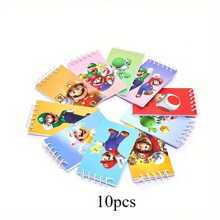 SuperMario 14 Stück/Set Mini Notizbuch mit 10 Cartoon Motiven und ausziehbarem Kugelschreiber, linierter Notizblock, kreatives mehrfarbiges Schreibwarengeset für Büro, Schule, Lernen, Notizen und Weihnachtsschulbedarf, Schulanfang
