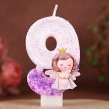Handmade 0-9 Number Letter Birthday Candles, DIY Birthday Cake Festival Theme Party Decorations, Gradient Pink And Purple Angel Girl Fine Glitter Painted Numeric Candles For Birthday Celebration, Wedding, Party, Female Version