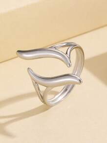 1pc Minimalist Geometric Line Cut-Out 18K Gold Plated Stainless Steel Ring, Versatile Metal Smooth Band Jewelry For Women, Waterproof For Daily Wear