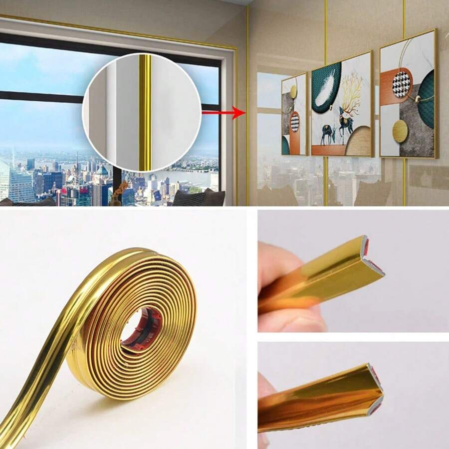 1pc Gold/Silver Self-Adhesive Yin And Yang Corner Trim, PVC Decorative Tile Edge Joint Filler, Waterproof Metallic Edging Strips