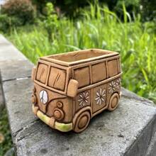 1pc Mini Vintage Hippie Style Resin Flower Pot, Indoor/Outdoor Decorative Creative Planter, Multi-Functional Room Decor, Car Model, Garden Decor, Desktop Planter