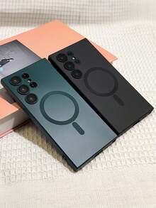 奢华哑光磁吸无线充电TPU手机壳，带镜头保护膜，兼容三星Galaxy S25 S24 S23 S22 S21 Ultra S25 Plus A55 56 - 黑色 - 查看 4