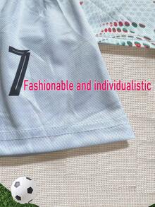 客製化葡萄牙國家隊 #7 個人化足球運動服套裝 - 青少年尺寸，聚酯纖維圓領上衣與短褲，適合男孩運動、訓練與休閒穿著，理想的戶外活動服，修身剪裁，足球球衣，生日禮物，返校季 - 白色 - 查看 7