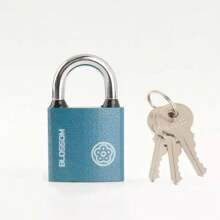 1pc Plum Blossom Copper Core Padlock - Blue Powder-Coated Solid Iron Lock, Rust-Proof, Anti-Theft, Anti-Pry, Suitable For Outdoor Gates, Dormitory Cabinets