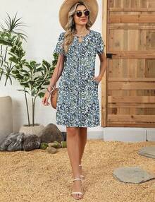 Vestido de verano para mujeres 2025 con mangas cortas, vestido estilo línea A con bolsillos - Blanco - Ver 6