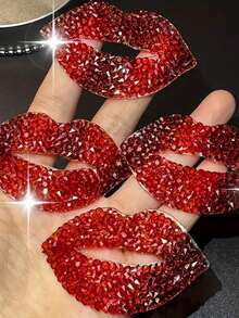 2pcs/10pcs Red Lip Rhinestone Stickers, DIY Fashion Shoes And Jeans Accessories Resin Rhinestone Patch Stickers Red Lip Hot Melt Adhesive Net Rhinestone Stickers DIY Rhinestone Hot Map Luggage, Shoes And Hats Christmas, New Year, Valentine's Day Wedding Decoration. - Multicolor - View 7