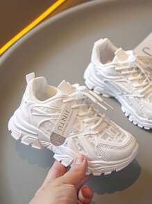 Spring/Autumn Mesh Low Top Sports Shoes, Solid Color Stylish & Cool, Suitable For Daily Wear, Adjustable Hook&Loop Easy On-Off, Campus/Student, Children Sports Shoes
