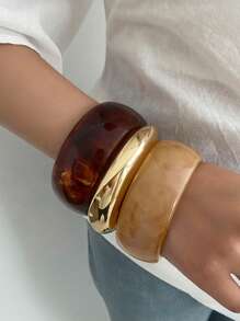 1pc Bohemian Retro Geometric Wide Resin Cuff Bracelet, Luxurious Holiday Party Jewelry Bracelet Gift For Women, Couples, Birthday, Versatile