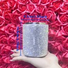 1pc White Luxurious Crystal-Inlaid Desk Pen Holder, Creative Ceramic Rhinestone Makeup Brush Holder, Fashion Cosmetic Organizer Storage