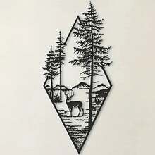 Arte de pared de paisaje HelloYoung, adornos de arte de pared de metal de ciervo y escena, decoración del hogar, arte de pared de metal, adornos de arte de pared para el hogar - TY4897 - Ver 1