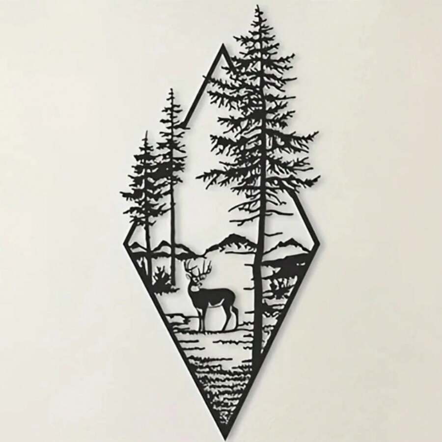Arte de pared de paisaje HelloYoung, adornos de arte de pared de metal de ciervo y escena, decoración del hogar, arte de pared de metal, adornos de arte de pared para el hogar - TY4897 - Ver 1