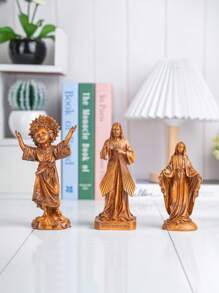 1pc Wooden Texture Christian Believer Virgin Mary And Jesus Decorative Figurine
