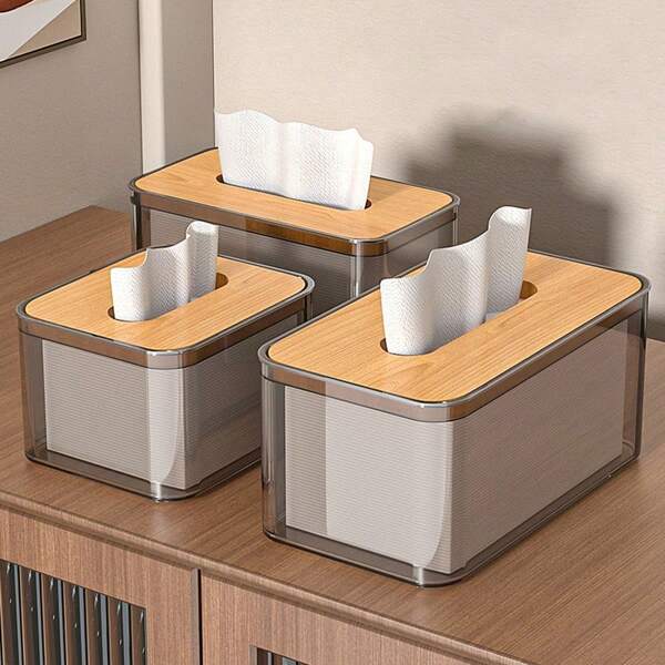 One Multi-Functional Tissue Rack, A Bamboo-Covered White Container, And Tissue Storage Boxes For The Living Room And Bedroom