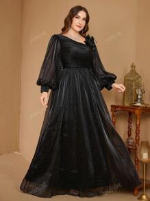 SUPGIR [Random Cut] Elegant Sweetheart Neck Ruffle Sleeve Sequin Embroidered Floral Maxi Formal Dress