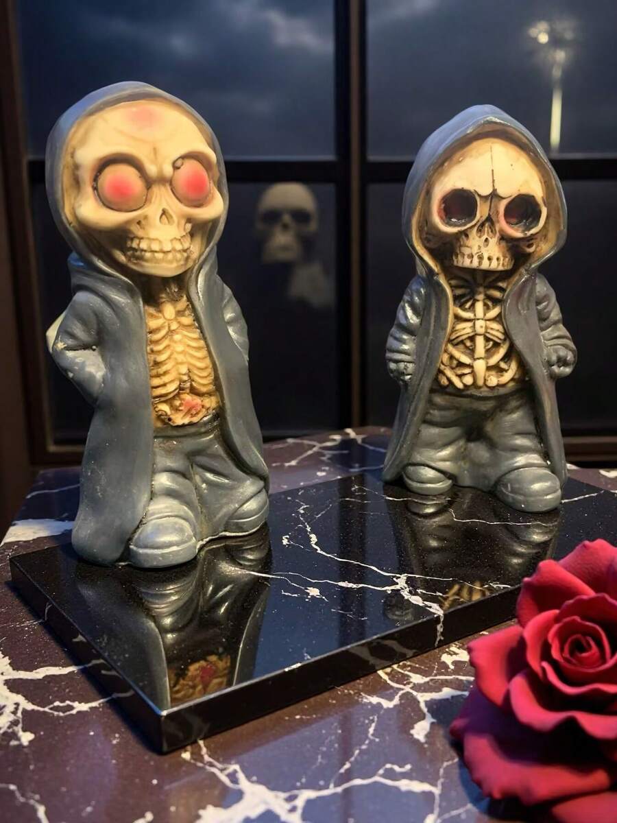 1 Stück neuer stehender Skelett Dekoartikel für Halloween, kreativer Horror Maske Menschliche Resin Figur, Schulmaterial, Rückkehr zur Schule