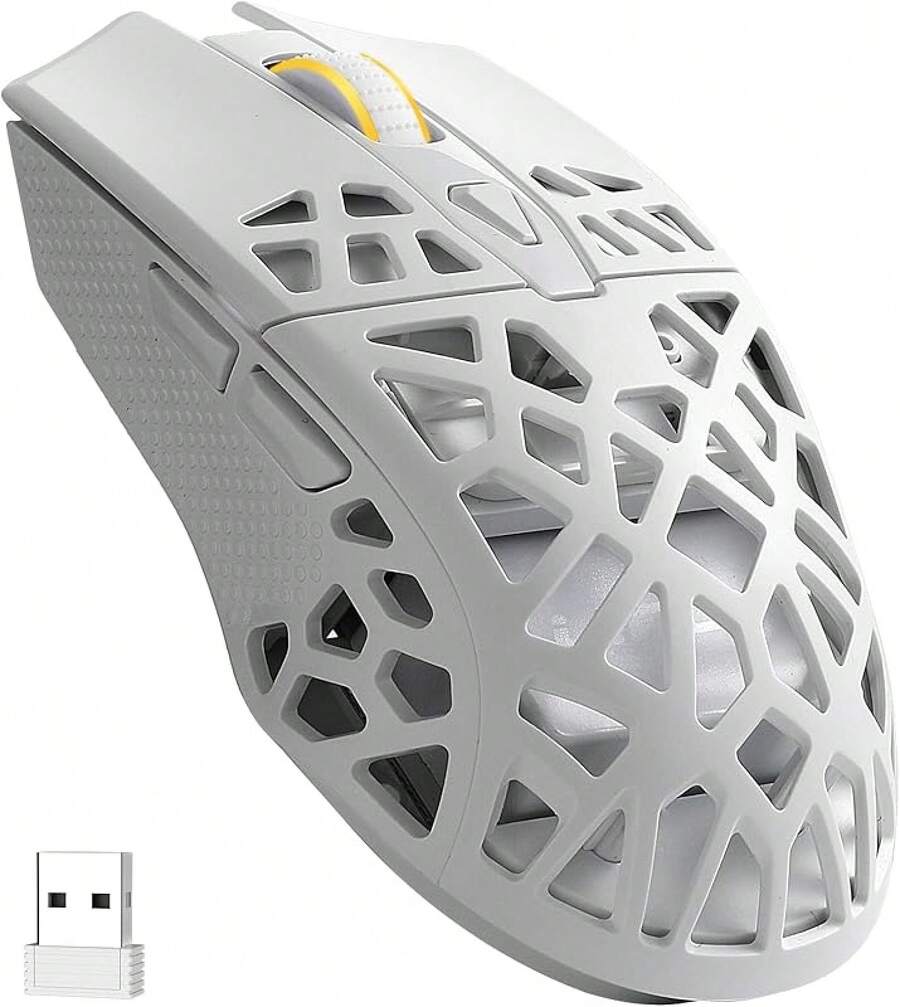 Tri-Mode Wireless Gaming Mouse, 79g Ultra-Light Honeycomb Ergonomic Gaming Mouse, PAW3104 Sensor, 6-Level DPI 4800, 6 Programmable Buttons, Pro Software - trắng - Xem 1