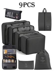 9pcs Large Capacity Travel Storage Bags, Waterproof Portable Organizer Bags For Clothes, Pants, Shoes, Socks, Luggage, Boho Style