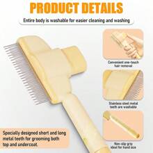 2 PCS Cat Combs For Indoor Cats, Pet Hair Brush With Release Button, Dog Grooming Comb, Cat Hair Remover Brush For Short And Long Hair Pets