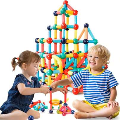 Magnetic Building Blocks Magnetic Sticks And Balls Game Set Construction Set 100 Pcs Early Educational STEM Learning Montessori Preschool Toys Magnet Construction Set For Kids 3+ Years,Festival Gift, Random Color