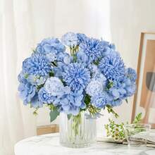 1/3/30支装仿真玫瑰、菊花、牡丹花束，丝绸花卉摆设，适用于情人节、生日派对、婚礼、家居、餐厅、卧室、花瓶、新年、户外花园、返校季等场合的装饰 - 藍色 - 查看 3