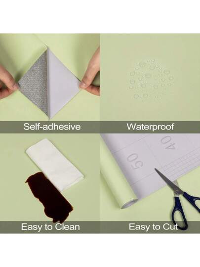 Roll Sage Groen Home Stick Wallpaper Roll, Waterproof Vinyl Contact Paper Living Room Stickers ,Cabinets Kitchen Wand Stickers,Peel view 2