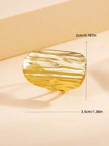 1pc Unique Textured Asymmetrical Stainless Steel Open Ring, Vintage Wide Metal Geometric Plain Band, 18K Gold Vacuum Plated, Water Resistant Fashion Jewelry For Women, Holiday Wear
