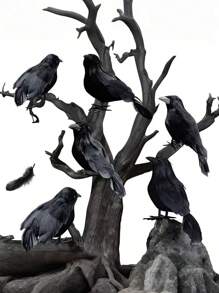 3 piezas - Decoraciones de cuervo de Halloween - Decoraciones realistas y espeluznantes de cuervos negros de plumas para Halloween, decoraciones de cuervos y cuervos para interiores y exteriores, pájaros negros espeluznantes para decoraciones de Halloween, otoño, Día de la Cosecha, decoraciones de habitación, decoraciones de dormitorio