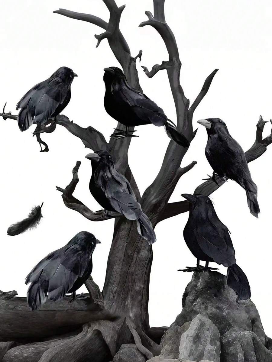 3 piezas - Decoraciones de cuervo de Halloween - Decoraciones realistas y espeluznantes de cuervos negros de plumas para Halloween, decoraciones de cuervos y cuervos para interiores y exteriores, pájaros negros espeluznantes para decoraciones de Halloween, otoño, Día de la Cosecha, decoraciones de habitación, decoraciones de dormitorio