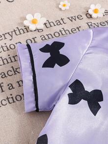 Baby Girls' Bow Print Short Sleeve Shorts Set, Spring/Summer - Lilac Purple - View 5