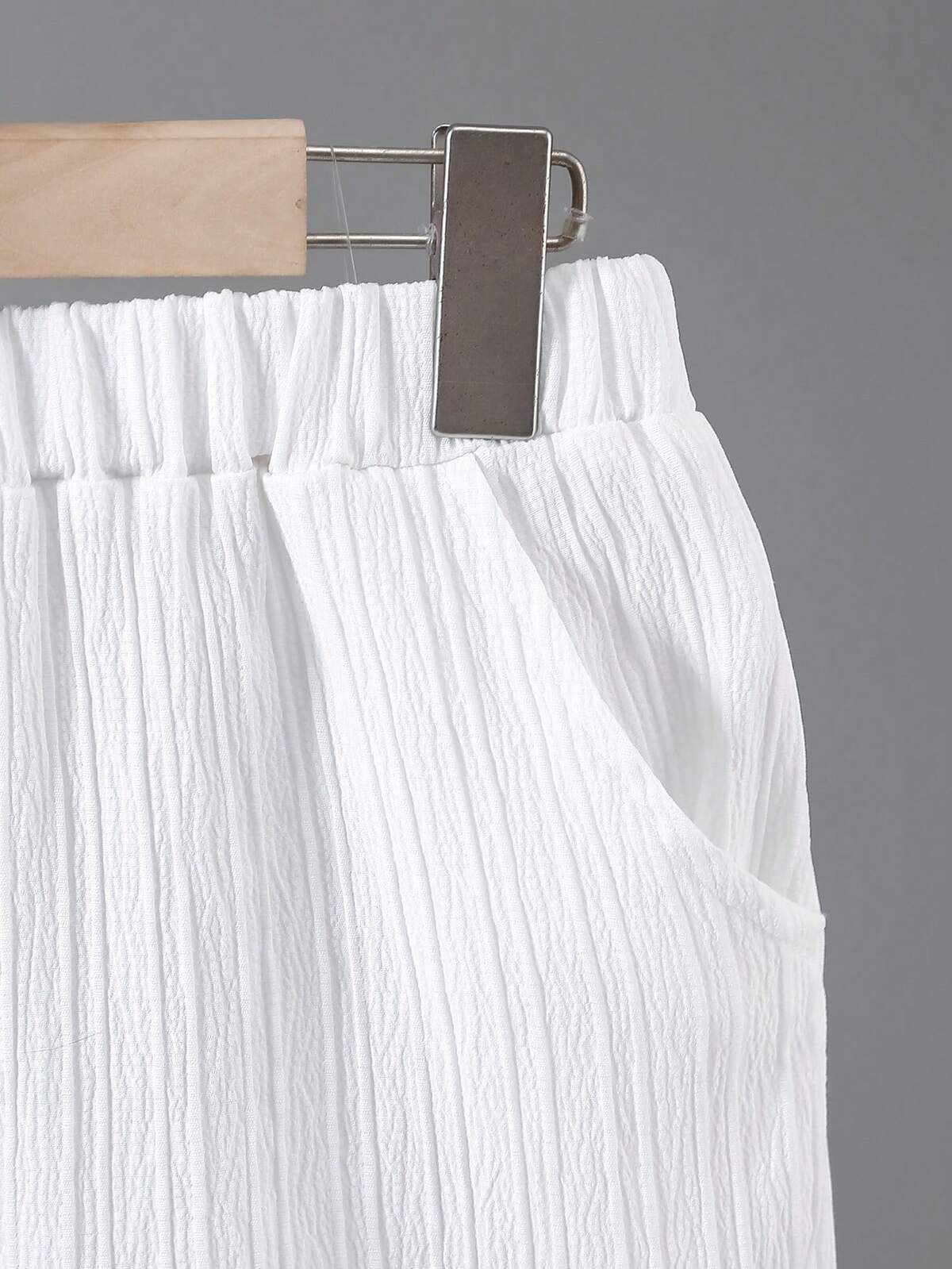 2 pièces/Set Chemise à col mao et short en tissu texturé pour garçons, été, âges 8-15 6