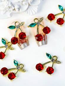 10 件红色樱桃图案美甲装饰 DIY 指甲饰品 指甲宝石 美甲用品 - 紅色 - 查看 1
