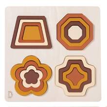 Juego de rompecabezas tridimensional de ensamblaje con tablero y formas de madera para la educación temprana de niños, para interacción entre padres e hijos, y entrenamiento del pensamiento lógico y la coordinación
