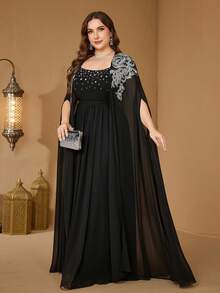 宝石镶嵌露肩连衣裙和长袍二合一奢华亮片镶嵌长款晚礼服