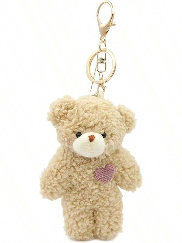 Plush Keychain Forwith Purple Heart Inch Stuffed Teddy Plushie Backpack Purse Pendant (A-Brown)
