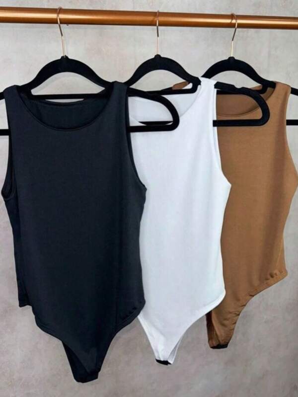 Kit 3 Body Collant Feminino Básico Regata Casual Moda Elegante