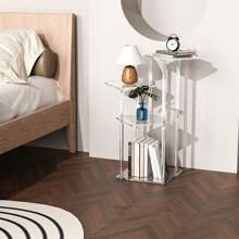 1pc Transparent Acrylic Side Table, Modern Design, Easy Assembly, Space Saving, Multifunctional Nightstand Suitable For Living Room, Bedroom, Hallway, Bathroom