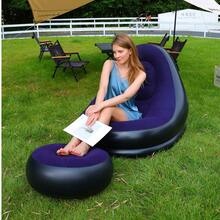 PVC Flocked Inflatable Sofa With Footrest, Suitable For Home And Outdoor, Thick Air Cushion Recliner Sofa Bed, Foldable Patio Lounge Sofa For Relaxing Nap, Camping Equipment - Multicolor - View 13