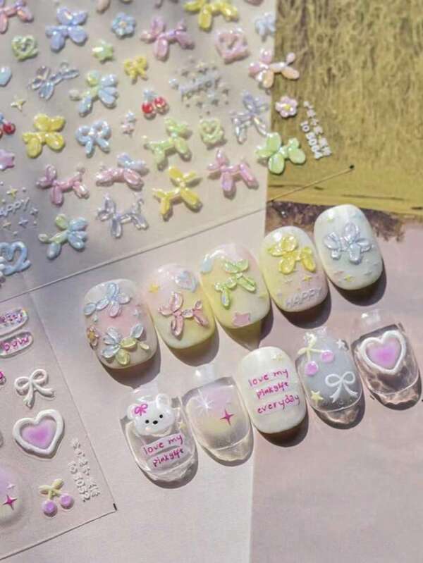 1/2pcs Cute Jelly Nail Stickers 3D Balloon Puppy Self Adhesive Nail Art Stickers DIY Nail Decoration Stickers Flower Nail Decoration Stickers