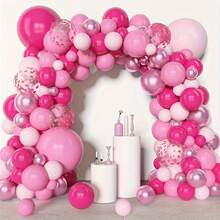 105 件粉色气球拱门套装，多尺寸玫瑰金金属粉色乳胶气球装饰，适合女孩、女婴生日、公主、婚礼、迎婴派对、性别揭晓派对 - 玫紅色 - 查看 5