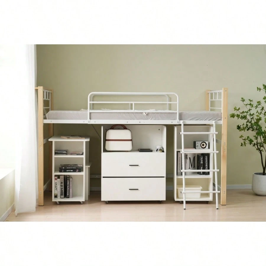 高さ140cm】ロフトベッド パイプベッド シングル 耐荷重150 WHITE 楽天