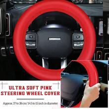 Local Delivery-10 Pcs Leather Steering Wheel Cover Set For Women 14.5-15 Inch Car Accessories With Seat Belt Shoulder Pad Seatbelt Cover Cup Holder Start Button Ring Sticker Air Vent Clip,Steering Wheel Cover - Đỏ - Xem 2