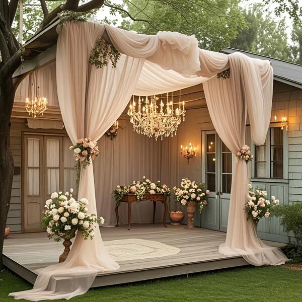 1 pezzo, Elegante tessuto chiffon semi-trasparente di colore champagne, tenda di tulle trasparente adatta per arco nuziale all'aperto, ideale per decorazioni per matrimonio, Natale, Ringraziamento, tendaggi per soffitti in occasione di compleanni, sfondo per fidanzamenti