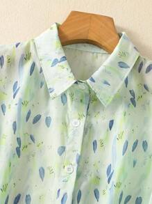 Women's Short Sleeve Button-Down Shirt With Tropical Leaf Print Lapel Collar - Festival Dates Night Out/Party/Travel Blouse For Spring Summer Fall Casual Daily Outfits