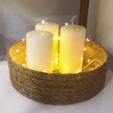 1 pieza/Set de 3 piezas Cesta de almacenamiento redonda de ratán trenzado rústico, adecuada para juguetes, productos cosméticos, decoración del hogar, regalo de boda, y diversos eventos de celebración - Marrón - Ver 8