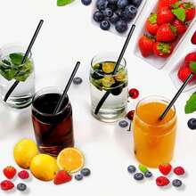 500/400/300/200/100/50pcs Black Disposable Plastic Short Straws, Solid Color, Slim Straw, For Cocktail, Juice, Beverage, Coffee, Straight Mouth - Multicolor - View 9