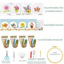 [Beginner Friendly] Cartoon Cross-Stitch Kit, 11CT Grid (Butterfly/Goldfish/Sunflower/Potted Flower) DIY 3-Strand Embroidery Thread, Full Set Of Materials